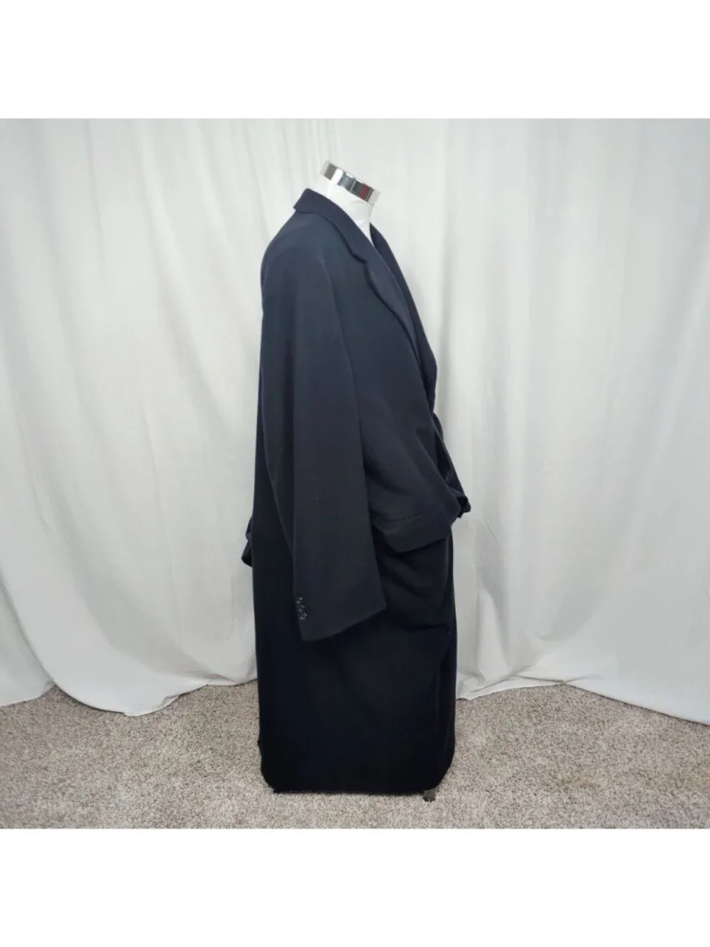 Vintage Burberry Pea Coat 44 Large Black Wool Midi